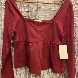 Franker & Skylarr XL Junior Burgundy Long Sleeve Top NWT